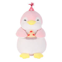 Pluche Pinguïn met pizza - roze