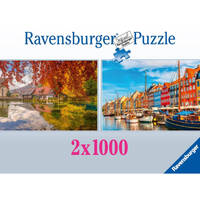 Ravensburger puzzel watermolen en Kopenhagen - 2 x 1000 stukjes