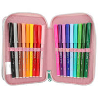 Depesche TOPModel 13009 Team Teddy Filled 3-Way Case in Rose with Model Motif and Pendant, Pencil Case with Crayons, Ruler, Scissors, etc., Multi-Coloured