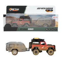 Metalen 4x4 pull back jeep met caravan