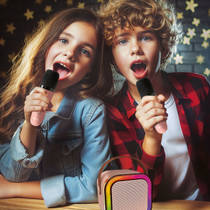 Karaoke speaker + 2 microfoons - roze productafbeelding 3