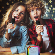 Karaoke speaker + 2 microfoons - blauw productafbeelding 4