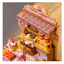 Robotime Rolife houten miniatuur donutwinkel productafbeelding 3