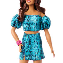 Barbie Fashionista pop in turquoise outfit met dierenprint productafbeelding 3
